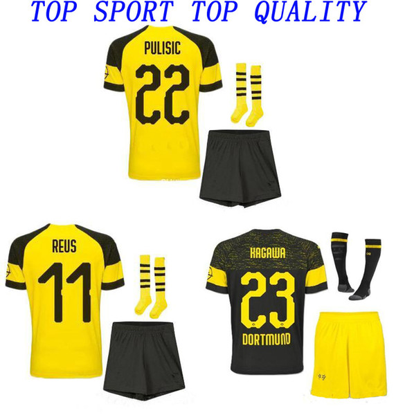 2018/19 Kids DORTMUND Soccer Kits 18 19 REUS PULISIC SANCHO Football Jerseys Shorts Socks Boys Thai Quality Soccer Uniforms Training Suits