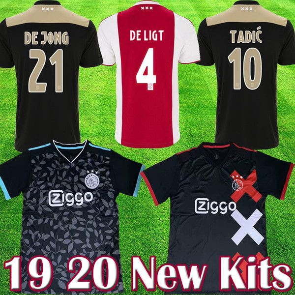 2019 2020 Ajax Soccer Jerseys Ajax FC champions league away Shirts 2019 TADIC ZIYECH DE JONG football kit Kids Youth football Uniform tops