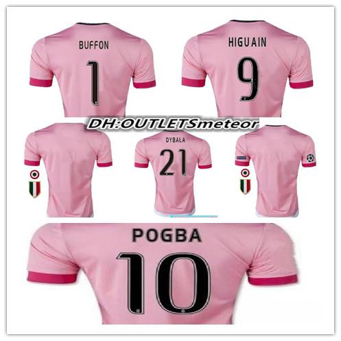 2016 BEST QUALITY Italy JUVENTUS Pink POGBA SOCCER JERSEYS 15 16 DYBALA MANEZUKIC MORATA HIGUAIN MARCHISIO BUFFON Pink MEN FOOBALL SHIRT