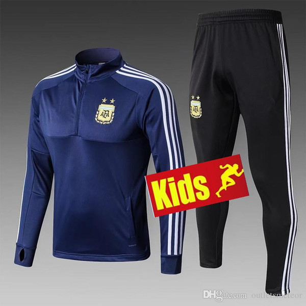 Kids 2018 2019 World Cup Argentina training suit child tracksuit Soccer Jersey MESSI DI MARIA AGUERO KOMPANY DYBALA Higuain jerseys football