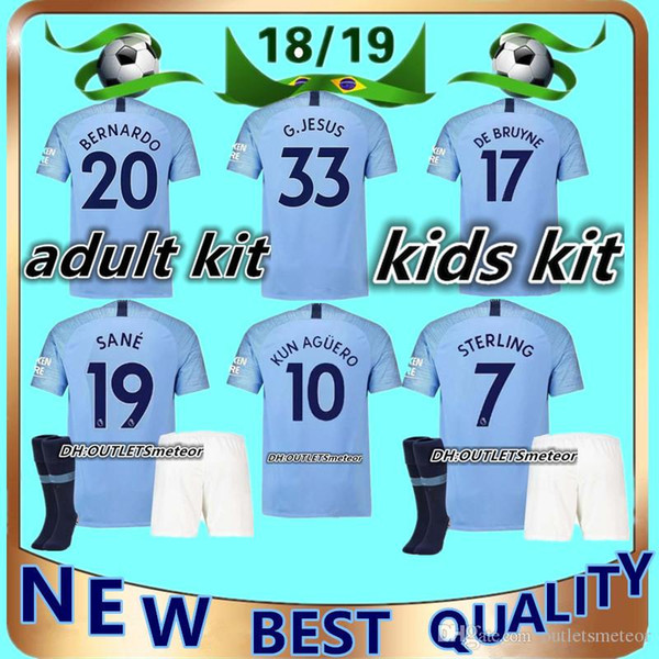 2018 2019 Man City soccer Jerseys adult and kids kit DZEKO KUN AGUERO KOMPANY TOURE YAYA DE BRUYNE Shirt Adult kids football jersey full kit