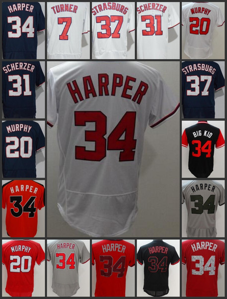 Washington Nationals Men Jerseys #34 Bryce Harper 37 Stephen Strasburg 7 Trea Turner 20 Daniel Murphy Woman Youth Jersey