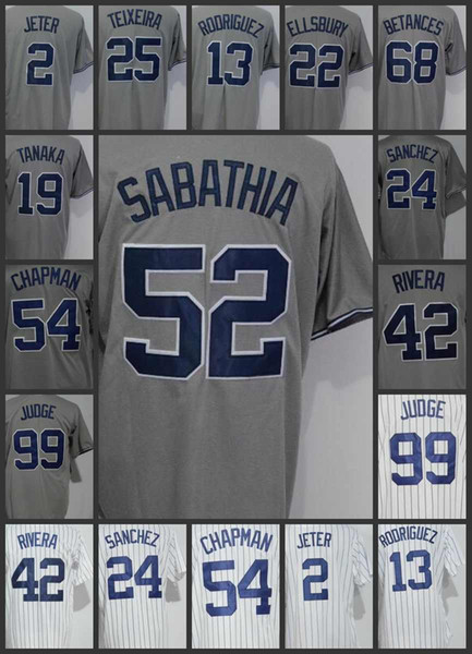 New York Yankees Men Jerseys #99 Aaron Judge Jersey 2 Derek Jeter 24 Gary Sanchez 22 Jacoby Ellsbury Woman Youth Stitched Jersey