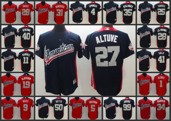 2018 All-Star baseball Jersey 27 Altuve 99 Judge 50 Betts 35 Verlander 34 Harper 27 TROUT 1 Albies 4 springer 11 Ramirez 5 Freeman Jerseys