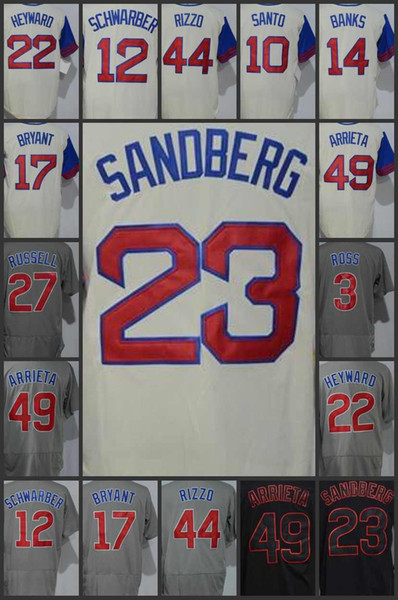 Chicago Cub Jerseys #23 Ryne Sandberg 17 Kris Bryant 12 Kyle Schwarber 10 Ron Santo 14 Ernie Banks Stitched Jersey