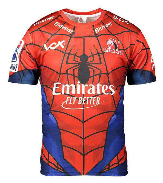 2019 Lions SPIDER-MAN MARVEL JERSEY New Zealand Stormman football clothes Super jersey Rugby Stormers Bulls Sharks Jersey size S-XL-3XL