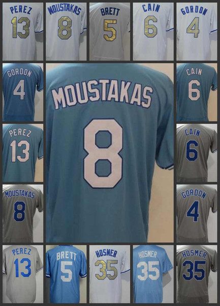 Kansas City Royal Men Jersey #6 Lorenzo Cain 13 Salvador Perez 4 Alex Gordon 5 George Brett Woman Youth Stitched Jerseys