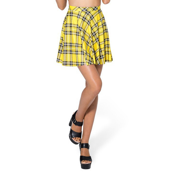 Wholesale- 2017 Hot Women Bust Shorts Tennis skirt Pleated skirts Plus Size Fitness Yellow plaid Skirts vintage cute short skirts S L BSQ03