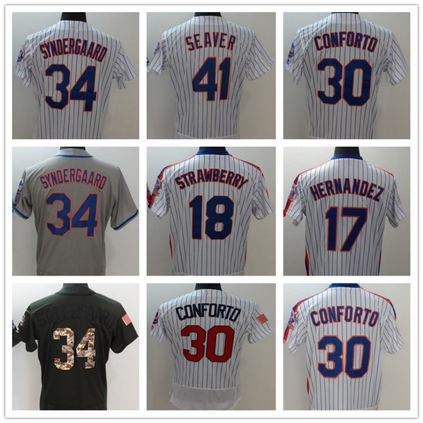 Mens Mets 34 Noah Syndergaard Baseball Jersey Blue White Gray Grey Green Salute Players Weekend Fathers Day Team Logo Cooperstown All Stars