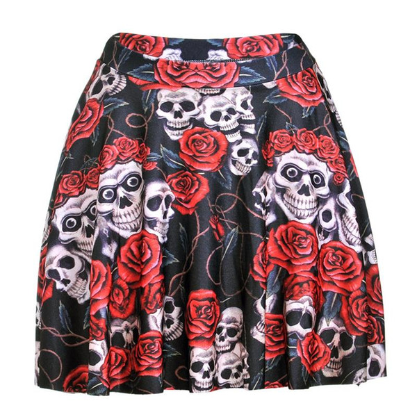 New Skull Women Sexy Pleated Skirts Tennis Bowling Bust Shorts Skirts Plus Size Red Flowers Female Fitness Apparel A Style