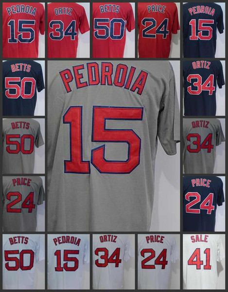 Boston Redso Men Jersey #15 Dustin Pedroia 34 David Ortiz 41 Chris Sale 50 Mookie Betts White Red Grey Woman Youth Stitched Jerseys