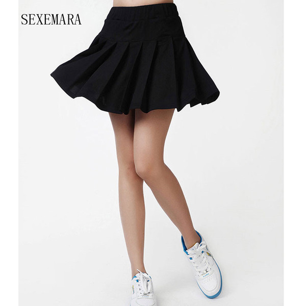 Wholesale- SEXEMARA tennis skirts skorts with panties dress women girl badminton skirt ladies tennis sport skirts solid color plus size