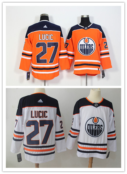 2019 Mens 27 Milan Lucic Edmonton Oilers Hockey Jerseys 100% Stitched Embroidery Oilers Milan Lucic Home Away White Orange Ice Hockey Jersey