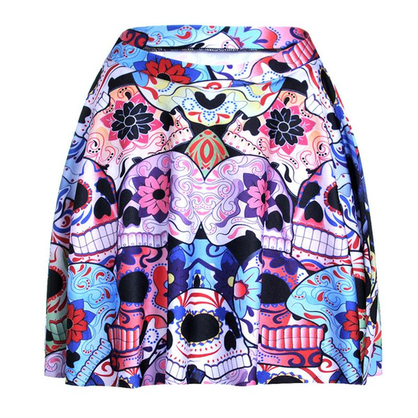 Colorful Flowers Women Sexy Pleated Skirts Tennis Bowling Bust Shorts Skirts New Skull Female Fitness Sport Apparel A Style