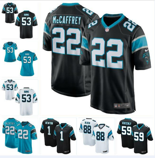 53 Brian Burns Cam Newton Panthers Jersey Christian McCaffrey Luke Kuechly Greg Olsen Will Grier custom american football jerseys Black 4xl