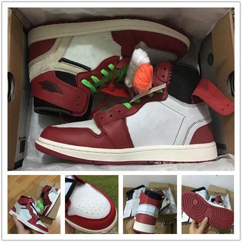 New with box 1 red black white men basketball shoes sports sneakers trainers wholesale running trainers outdoor 1s top quality size 36-47