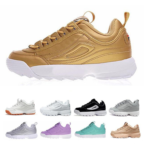 Gold Casual Shoes Disruptors II 2 Lace Up Designer Men Sneakers Casual Luxury Shoe Mens Women And Girls Trainers Extremely Durable Stability