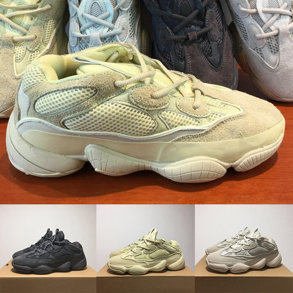 2019 Super Moon Yellow 500 Kanye West Running Shoes For Men Women Salt Blush Desert Rat 500 Designer Men Sneakers Trainers Sports Shoes