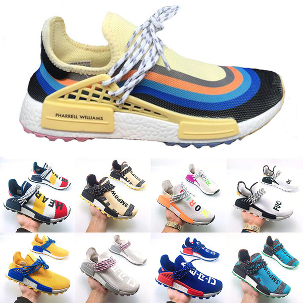 2019 Human Race HU X Running Shoes For Men Women Multi Yellow Blue Hybrid Pharrell Williams Sport Designer Sneakers Casual Trainers 36-46