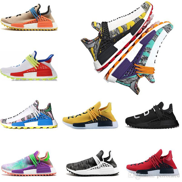 2018Creme x NERD Solar PacK Human Race Running Shoes Pharrell Williams Hu Trail Cream Core Black Equality Trainers Mens Women Sports Sneaker