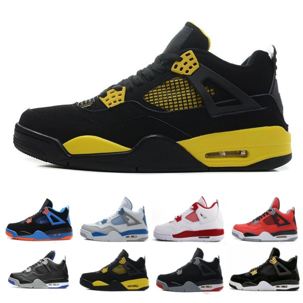 Cheap Top 4 men basketball shoes sneakers Black Yellow White Cement Pure Money Bred Royalty Game Royal 4s Sports shoes US 7-13