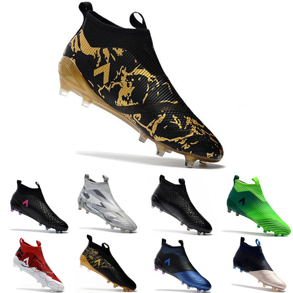 Slip On ACE 17+ PureControl FG Football Boots Black Gold Outdoor football soccer shoes Paul Pogba Capsule Big Boy Soccer Cleats size 39-45