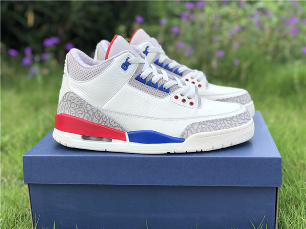 Authentic 3 USA International Flight Charity Game Sail Sport Royal-Light Red Men Basketball Shoes White Cement Blue Red sneakers Hot Sale