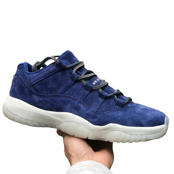 Hottest 2018 Top 11 Low RE2PECT Men Basketball Shoes Real Carbon Fiber All Blue Suede 11s Sports Sneakers With The Original Box AV2187-441