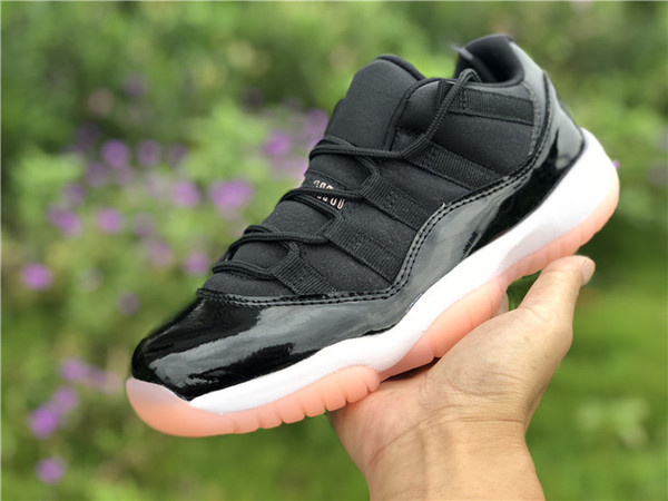 2018 Authentic 11s Low Basketball Shoes Black Men Women Low J11 Real Carbon Fiber Sneakers Bleached Coral 580521-013 Size36-40