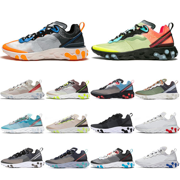 React Element 87 55 Undercover Men Running Shoes Royal Tint Green Stripe Black Mens Trainers Women Runner Designer Shoes Sport Sneakers