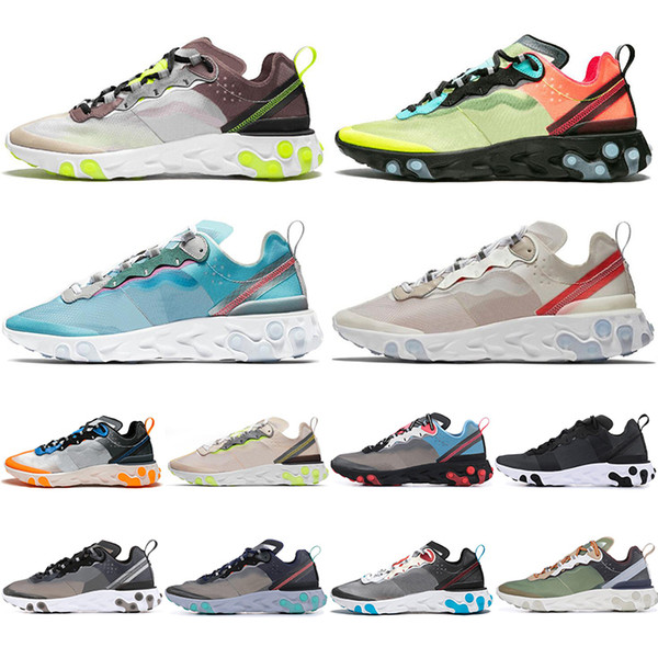 React Element 87 55 Undercover Men Running ShoesRoyal Tint Green Stripe Black New Mens Trainers Women Runner Designer Shoes Sport Sneakers