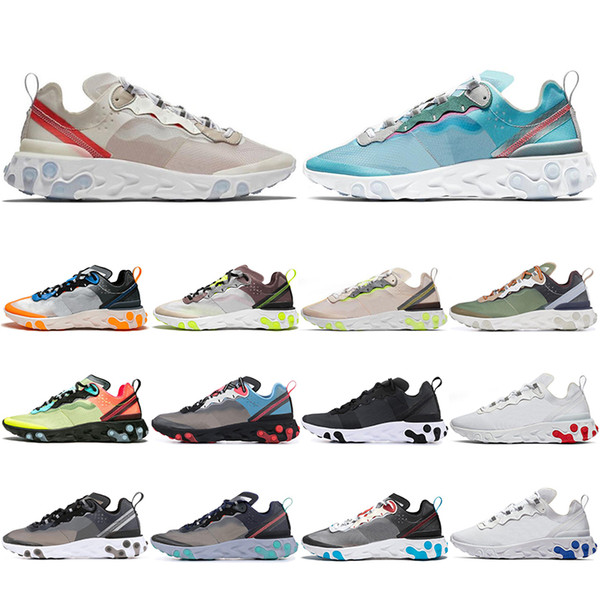 2019 React Element 87 55 Undercover Men Running ShoesRoyal Tint Green Stripe Black Mens Trainers Women Designer Shoes Sport Sneakers 5.5-11