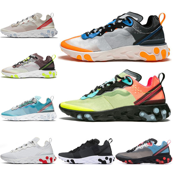 React Element 87 55 Undercover Men Running ShoesRoyal Tint Green Stripe Black Mens Trainers 2019 Women Runner Designer Shoes Sport Sneakers