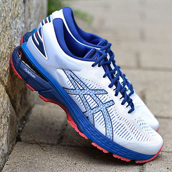 2019 New ASICS GEL-KAYANO 25 Mens Outdoor Jogging Sneakers Asics White Dark Blue Red Original Designer Running Shoes US 7.5-11