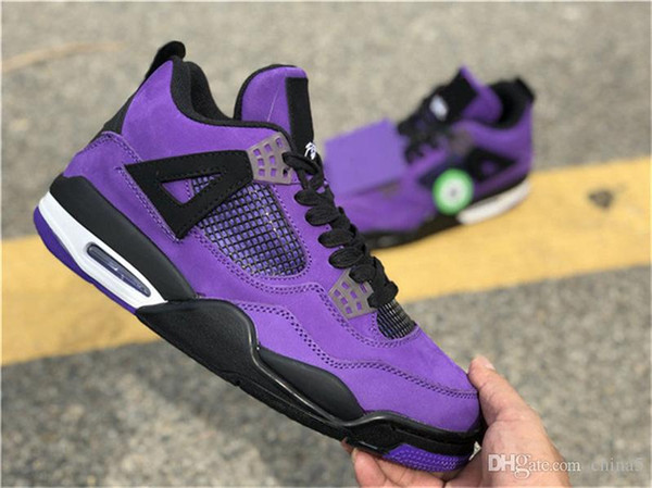 2018 Hot Release Authentic Travis Scott x 4S IV Cactus Jack Basketball Shoes For Men Purple Suede Sports Sneakers With Box 308497-510