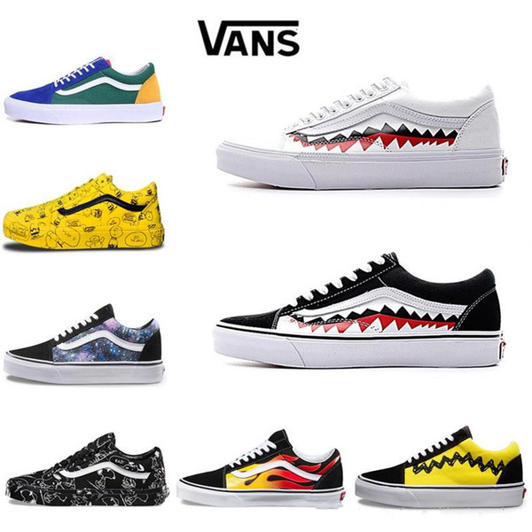 Original Vans Old Skool Men women Casual shoes Rock Flame Yacht Club Sharktooth Peanuts Skateboard mens Canvas Sports Running Shoes Sneaker