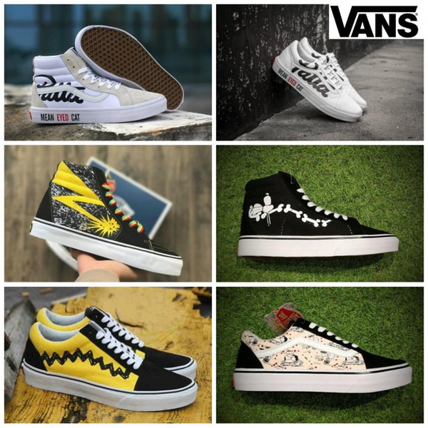 2019 Vans Peanuts Mens Womens Canvas Skate Shoes Snoopy Cartoon Comic Old Skool High-Top slip on zapatillas de deporte Casual Sneakers 36-44