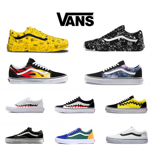 Vans Old Skool Casual Shoes Men Women Running Sneaker Rock Flame Yacht Club Sharktooth Peanuts Skateboard Black Mens Sports Cheap Size 36-44