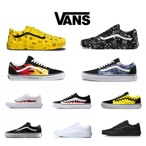 Vans Old Skool Casual Shoes Men Women Running Sneaker Rock Flame Yacht Club Sharktooth Peanuts Skateboard Black White Mens Sports Size 36-44