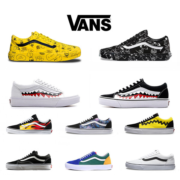 Vans Old Skool Casual Shoes Men Women Running Sneakers Rock Flame Yacht Club Sharktooth Peanuts Skateboard Black Mens Sport Cheap Size 36-44