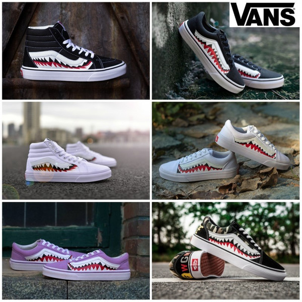 2019 Casual shoes vans zapatillas de deporte Old Skool sharktooth Custom Sneakers Women Mens Camo Black White High Tops Canvas Sport Trainer