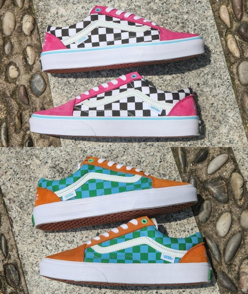 2019 Golf Wang Old Skool Checkered Designer Shoes zapatillas de deporte Womens mens Trainers Pink Green Casual Canvas Sports Sneakers