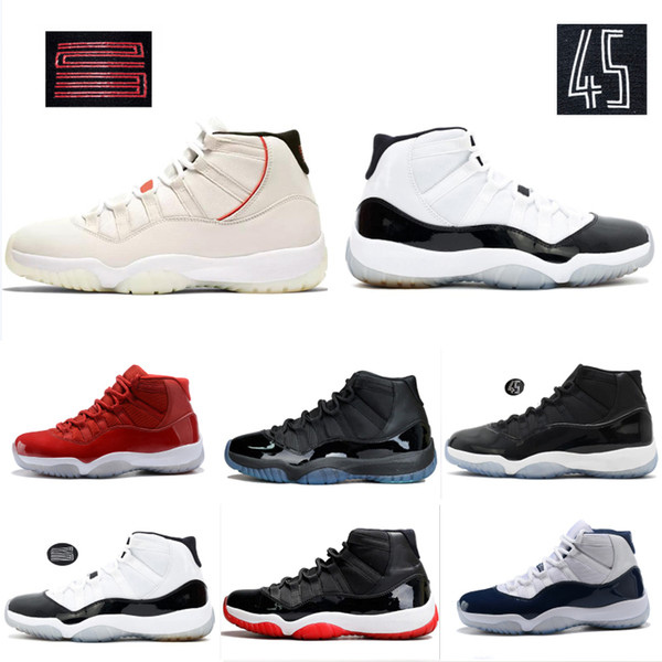 Mens 11s Platinum Tint Concord 45 basketball shoes Space Jam Bred Gym Red Win Like 96 XI Designer Sneakers mens shoes US5.5-13