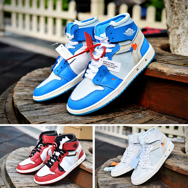 TOP quality 1 OG X White basketball shoes mens 1s OG Chicago white red UNC powder blue sneakers men 2018 fall desingner trainers