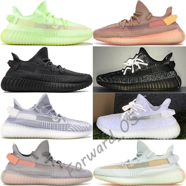 2019 GID Glow In The Dark True Form Clay Static Black Reflective Zebra Kanye West Women Running Shoes Mens Designer Sneakers 36-48