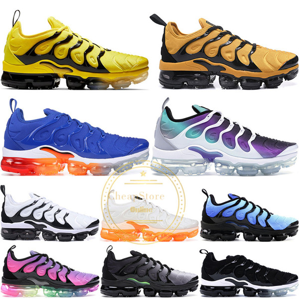 2019 TN Plus Mens Women Running Shoes Rainbow Grape Sunset Shark Blue Reserve Sunset Light Menta Black Yellow Trainers Sports Sneakers 36-45