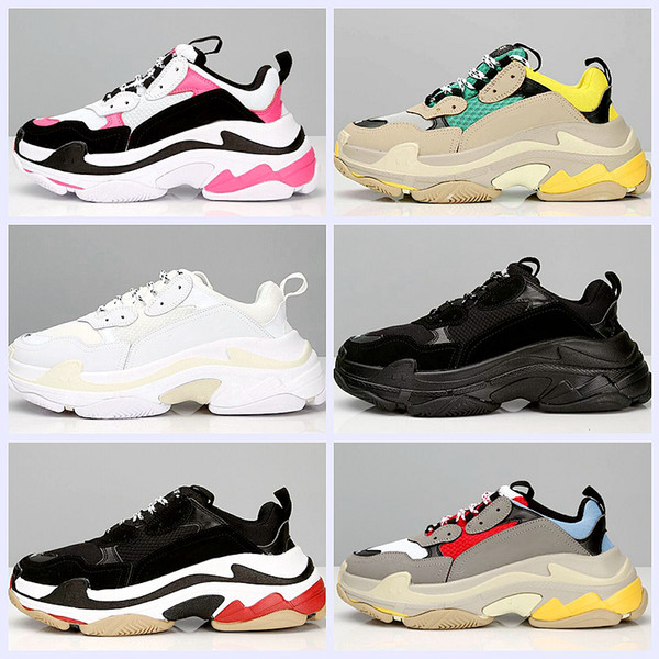 Hot!!2018 Fashion Paris 17FW Triple-S Sneaker Triple S Casual Luxury Dad Shoes for Men's Women Beige Black Sports Tennis Running Shoes 36-45