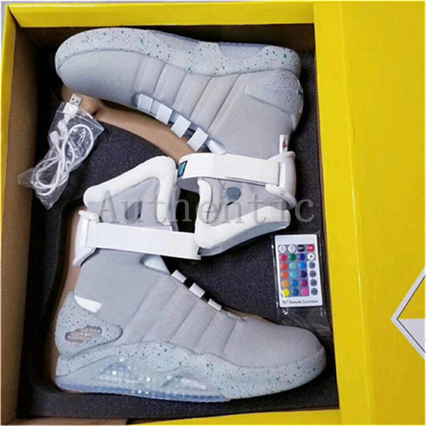 Air Mag Back To The Future Glow In The Dark Gray Sneakers Marty McFly LED Shoes Black Mag Marty McFlys Sneakers with Box High Quality