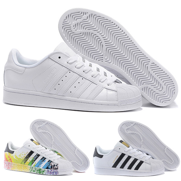 Hot Cheap Superstar 80S Men Women Casual Basketball Shoes Skate Shoes 17 Color Rainbow Splash-ink Fashion Sports Shoes size eur 36-44