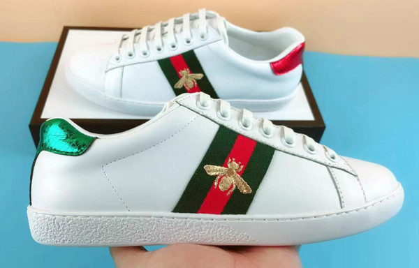 NEW Luxury designer ace shoes men white tape leather women casual brand sneaker green red stripe embroidery pearl snake tiger size 35-49